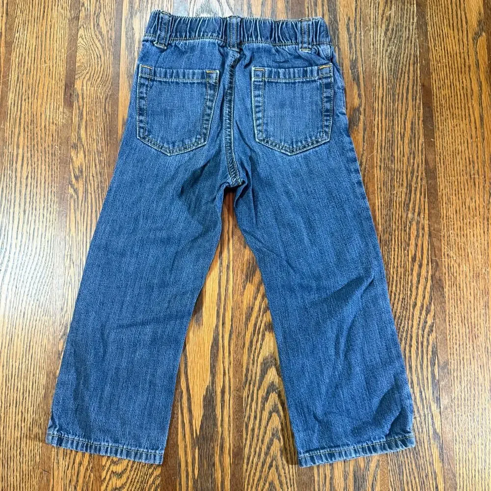 Old Navy 3T Blue Denim Jeans Elastic Waist Adjustable Button Toddler Boys Pants